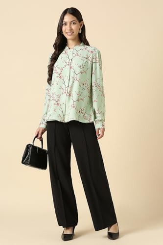 Women Green Print Formal Top