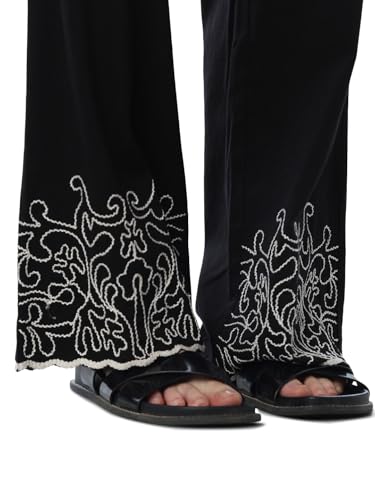 ONLY Women Embroidrey Flared Fit High-Rise Black Pants