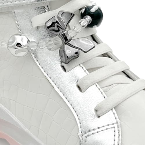 KazarMax Hopits Rise High-Top Sneakers for Kids Girls White with Silver Accents Removable Charms -11 Kids UK