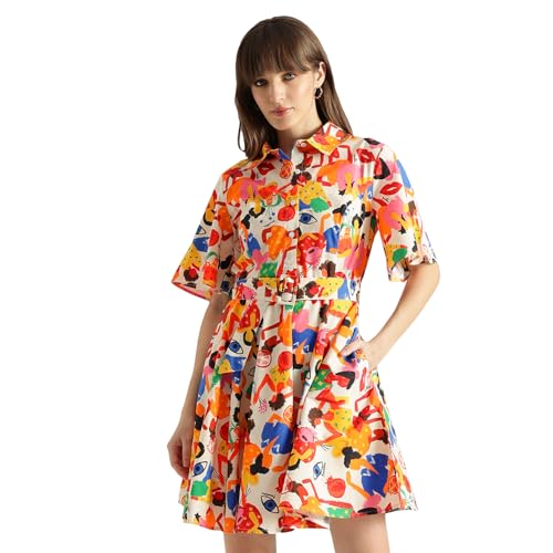 United Colors of Benetton Women's Cotton Western Above The Knee Dresses (25A4WVNDR151G902_Multicolour