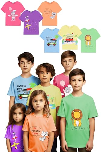 Toddylon Kids T-Shirt Combo Half Sleeve Tshirt Summer Tops Tshirts Boys & Girls Regular Fit T-Shirts Boys Half Sleeves Cotton T-Shirt Summer T Shirt for Boys & Girls Pack of 6 (12-18 Months)