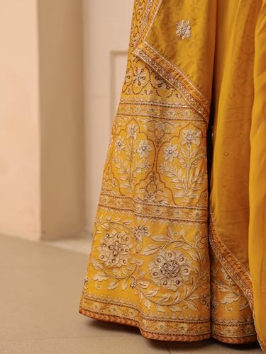 Woman's Elegant printed mustard yellow lehenga choli