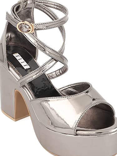 Elle Women's Heels Sandal, Grey, 5