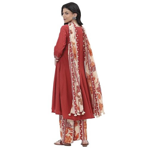 Biba women Rust Cotton Kalidar Kurta Set_42