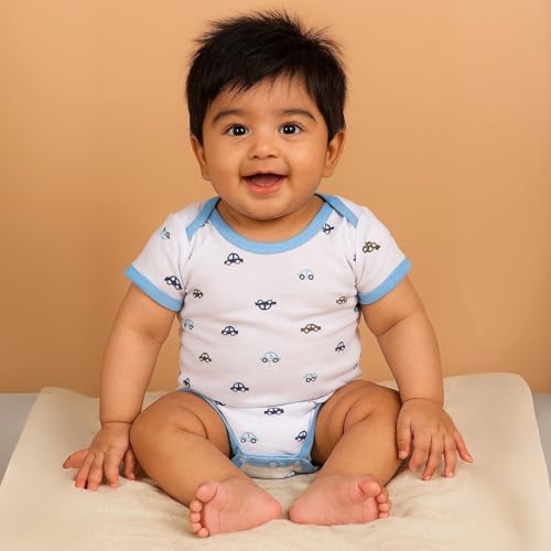 Moms Home Organic Cotton Baby Bodysuit Romper | Pack of 5 | 0-3 Months