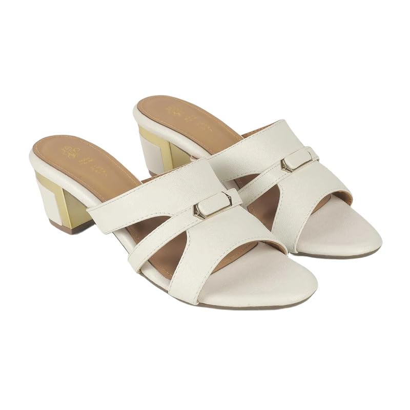 tresmode Slick Women's White Dress Block Heel Sandals in Size 8 UK / 41 EU