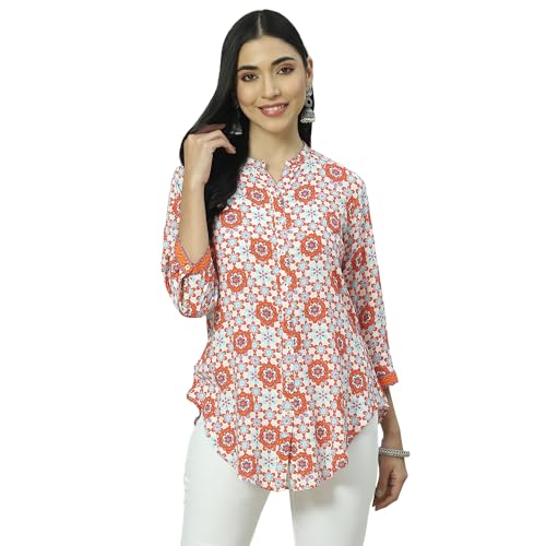 Rangriti Women's Regular Fit Blouse (RMMINDIETO18219SS23WHT_White
