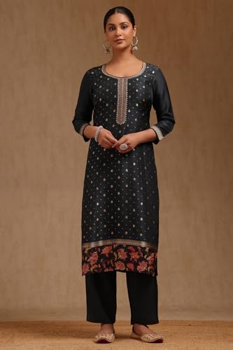 Soch Women's Dola Silk Salwar Suit Set (SMUA5CD2318_Charcoal