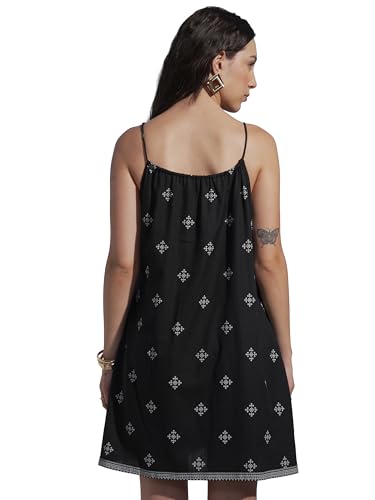 Vishudh Women Sleeveless Tie Neck Dress VVa1000097 Black XL