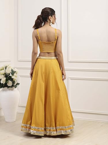 BIBA Women Yellow Cotton Zari Tissue Regular Lehenga Set_36