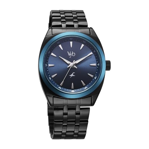 Fastrack Vyb Quartz Analog Blue Dial Black Sheet Metal Strap Watch for Men-FV30007KM02W