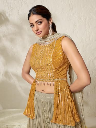 Woman's Stunning beige and yellow lehenga choli