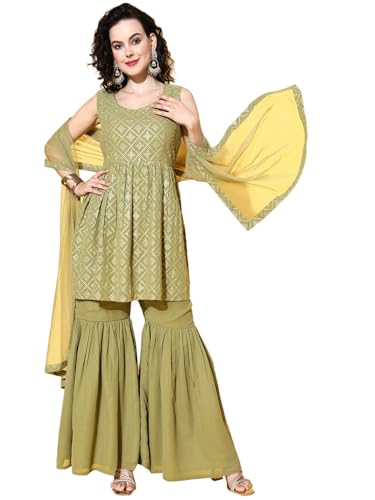 Libas Women's Georgette Kurta Set (34468_Olive