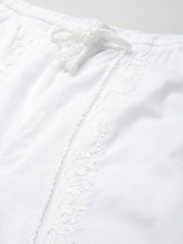 Ada Hand Embroidered Lucknow White Chikankari Cotton Palazzo Pant Culottes for Women A711146 (M)