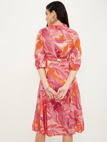 Max Women Floral Printed Casual Dress Midi Dress (MDDRS41005PINK)_L