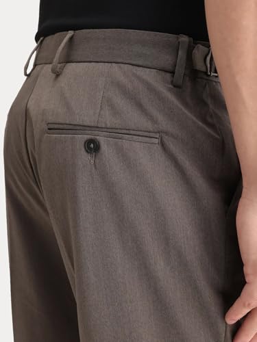 RARE RABBIT Men's Naji Dark Brown Cotton Blend Plain Relaxed Fit Trouser