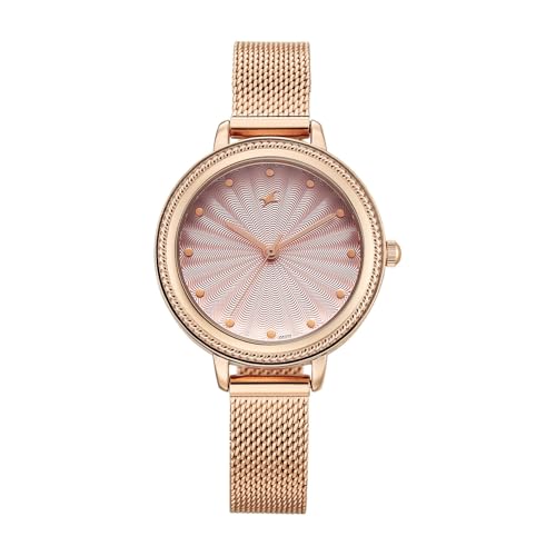 Fastrack Stunners X Quartz Analog with Pink Dial Rose Gold Stainless Steel Strap Watch for Girls - 68048WM02