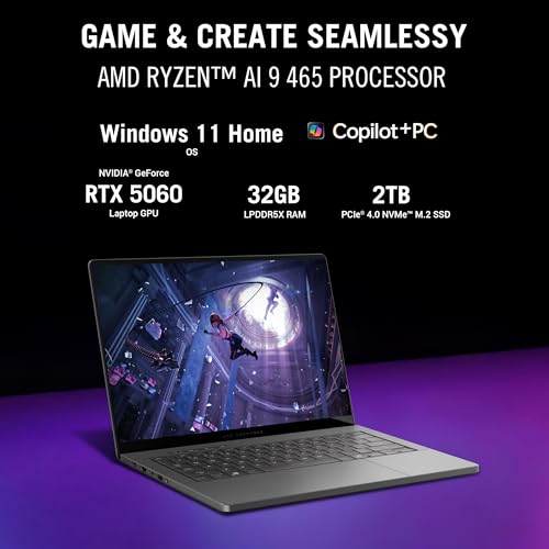 ASUS ROG Zephyrus G14 (2026),AMD Ryzen AI 9 465,RTX 5060-8GB,32GB RAM,2TB SSD,3K OLED,14"(35.5 cm),120Hz,Windows 11 Home,M365 Basic(1Y),Office 2024,Eclipse Gray,1.5 Kg,GA403GM-SY132WS,Gaming Laptop