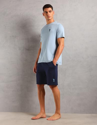 U.S. Polo ASSN. Mens Solid Cotton Sleep Sets(Dusty Blue| Navy XL