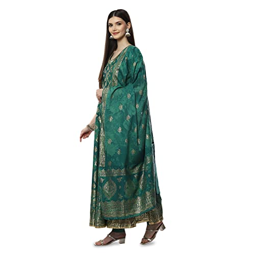 BIBA WOMEN PRINTED FITTED SALWAR KURTA DUPATTA(SKDSUMMER G8042_GREEN_38)