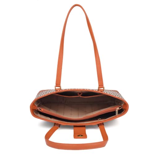 Da Milano Leather Shoulder Bag for Women - Beige & Orange (LB-01449A)