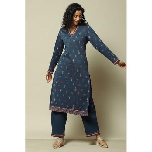 Rangriti Women Cotton Blend Straight Suit Set (WNTRWR18802AW23BLU_Blue