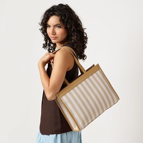 Fastrack Sandline Laptop Tote Bag for Women | 14-Inch Laptop Tote in Faux Leather | Dual Carry Handles & Detachable Adjustable Strap | Zipper Closure | Dedicated Laptop Sleeve & Organiser Pocket