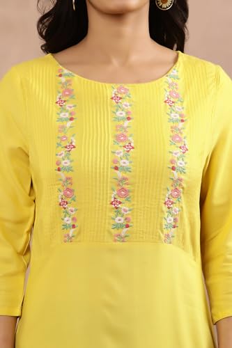 W for Woman W Women Yellow Solid Viscose Kurta Set With Slim Pant_24ONWS11965-218195_XS