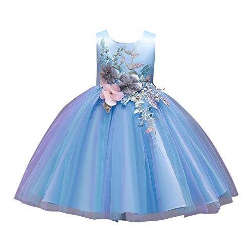 Hopscotch Girls Sleeveless Floral Applique Party Dress In Blue Color for Ages 10-11 Years