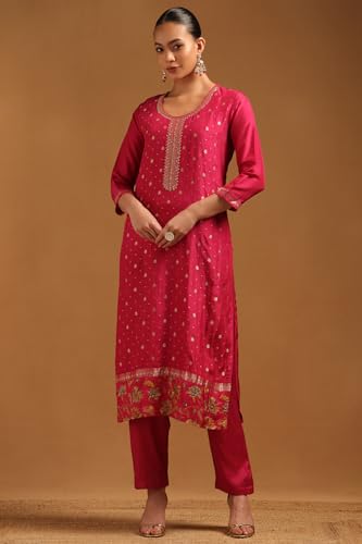 Soch Womens Onion Pink Dola Silk Zari Woven Suit Set With Sequin Details