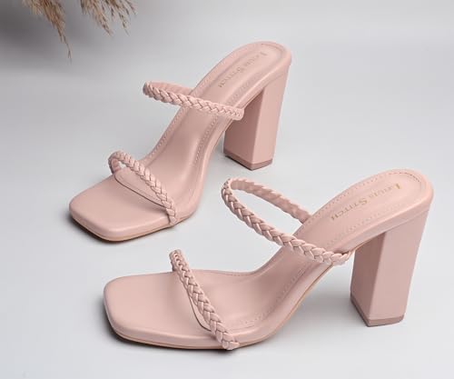 LOUIS STITCH Women’s Fashion Slip-On Block Heel Sandals | Open Toe Peach Pink Stylish Mule Heel Sandal for Ladies, Fashionable and Comfortable Sandal| LDBH-WEVSTNU | UK-5