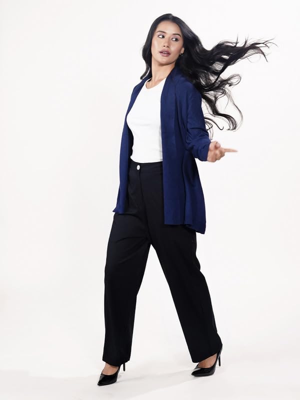 Zink London Women's Navy Solid Slip-On Shrug