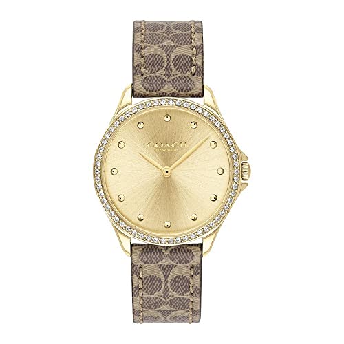 Coach Modern Sport Qtz Basic Gold Round Dial Women's Watch|Brown Calfskin Material|Brown Color Band - 14503218