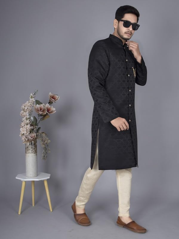 Amzira Men's Ethnic Wear Black Indo Western Set (L Size) - Stylish Kurta and Dhoti with Elegant Design, Ideal for Special Occasions, Celebrations, and Parties, Comfortable and Trendy Fit