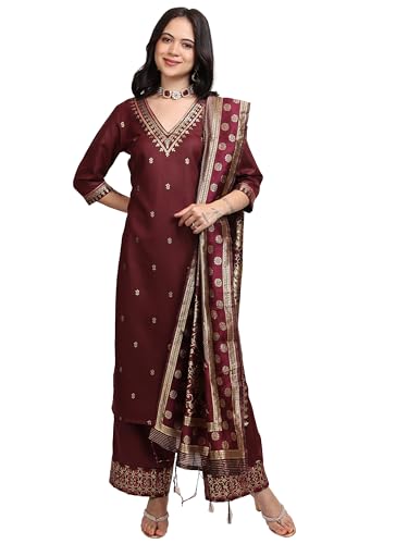 Vishudh Women V NECK Ethnic Set PVK3000085 Brown S