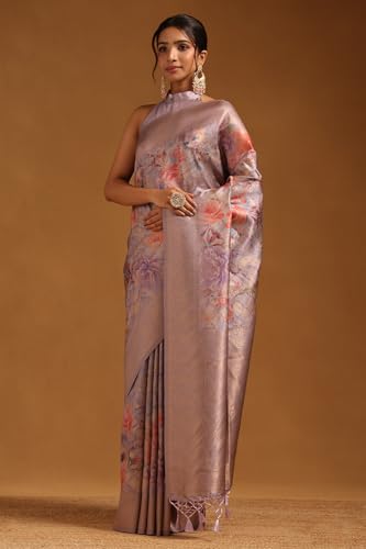 Soch Womens Lavender Dola Silk Floral Zari Woven Saree