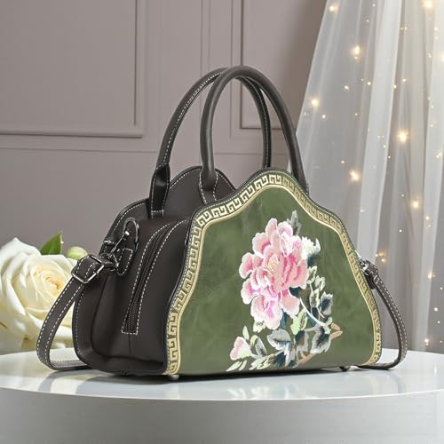 EXOTIC Premium® Retro Elegance Vintage Embroidery Sling Bag Women (GREEN)