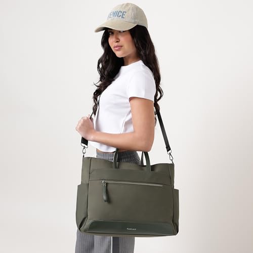 Fastrack Nylon Edit laptop Tote | Nylon Women’s Bag | 2 Compartments, 15" Padded Laptop Sleeve, Bottle Holders, Trolley Sleeve & Dual Carry Straps