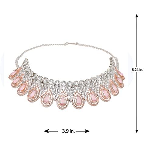 VOYLLA Cz Elegance Dual Tone Brass Made Necklace Set