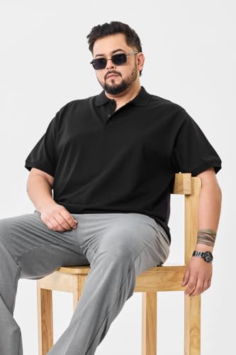 SNITCH Men Polo Plus Size T-Shirt | Solid Pattern with Buttoned Closure | Breathable & Stretchable Cotton Elastane Fabric | Casual Wear for Everyday Comfort | Black