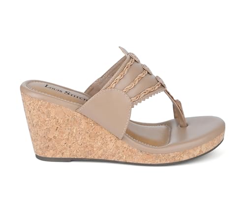 LOUIS STITCH Women's Fashion Wedge Heel Sandals | Toe Ring Style Beige Wedges for Ladies | LSOF-LDWH-TRETBG| (UK-4)