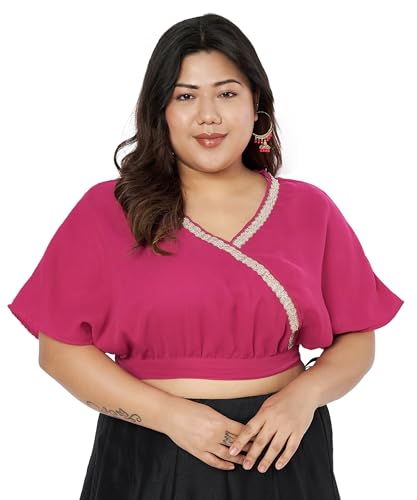 studio rasa Women's Plus Size Georgette Embellished Readymade Saree Blouses for Wedding Festive Party (TPWPC225BL14-3XL_Pink_3XL)