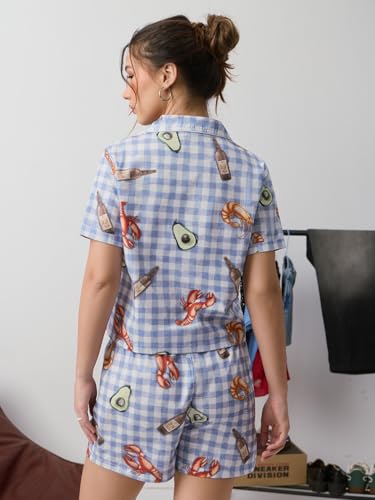 The Souled Store Let's Chill Women and Girls Short Sleeves Lapel Collar Light Blue and White Graphic Printed Cotton Regular Fit Lightweight Everyday Shirt