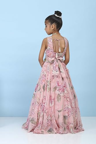 Biba Girls Pink Viscose Organza Printed Regular Lehenga Set_14-15Y