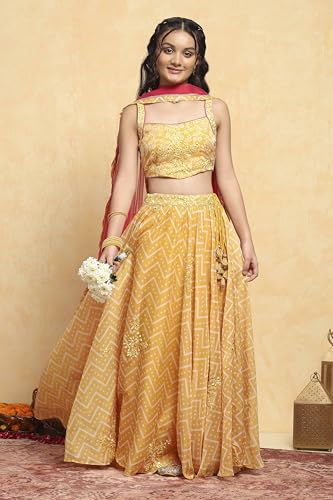 Biba Girl's Yellow Polyester Lehega Set