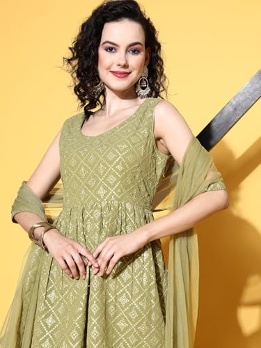 Libas Women's Georgette Kurta Set (34468_Olive