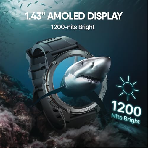 CrossBeats Armour Pro AI Premium Smart Watch for Man, Latest 1.43” AMOLED Always on Display,5 ATM Waterproof,Compass,30-Day Battery, GPS,BT Calling Smartwatch,150+ Sports Modes,BP,HR,SPO2,Android,iOS