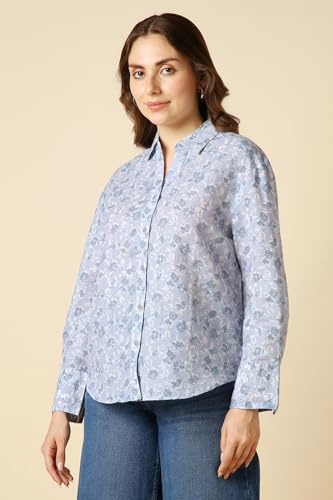 Women Light Blue Print Long Sleeves Shirt