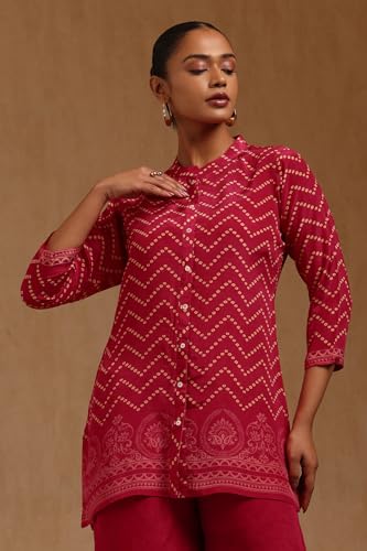 Soch Womens Fuchsia Crepe Chevrons Co-Ords Set