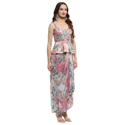 BIBA Women's Multicolor Georgette Straight Lehenga Set (SKDBOLD9785-AW24 XL)